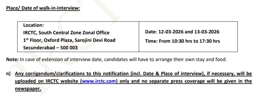 IRCTC Recruitment 2026