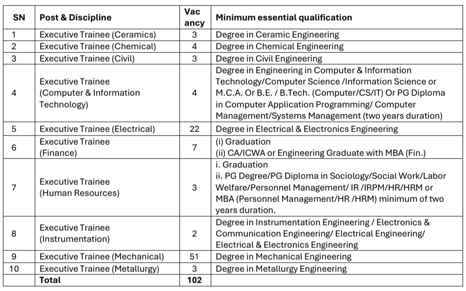 NMDC Steel Executive Qualification