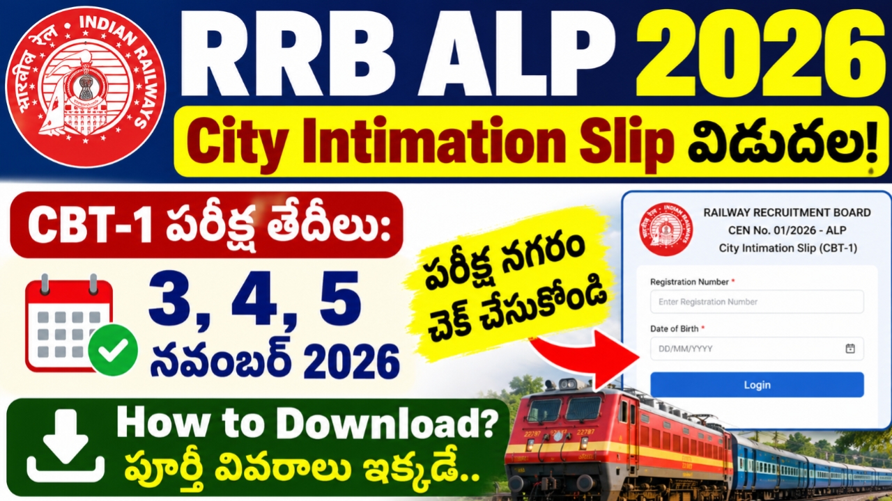 RRB ALP City Intimation Slip 2026 Released